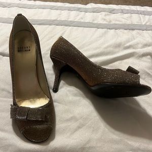 Stuart Weitzman metallic peep toe heel